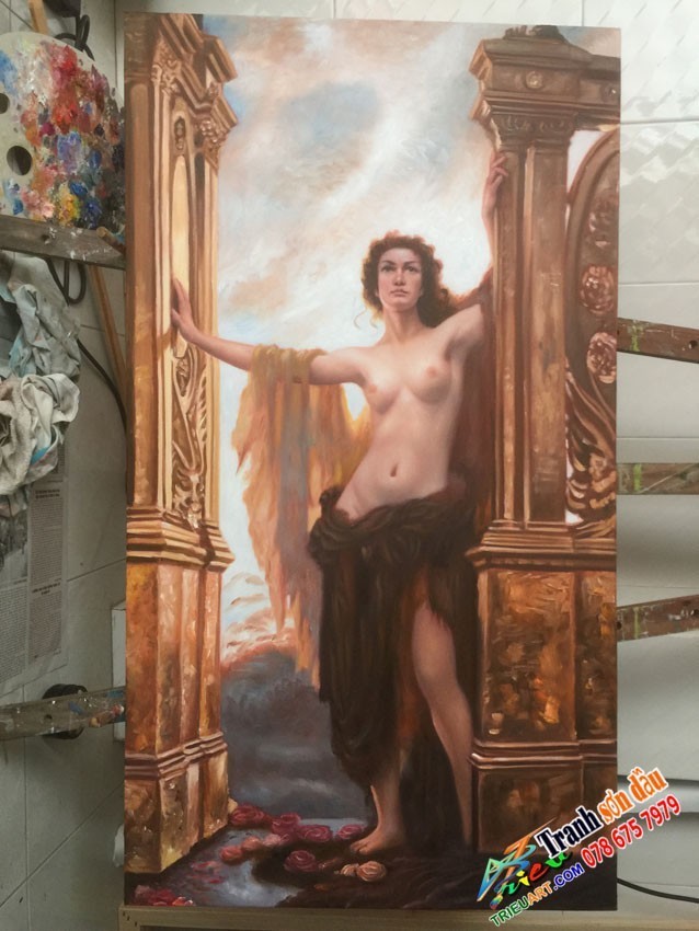 Tranh sơn dầu cổ điển, thiếu nữ nude