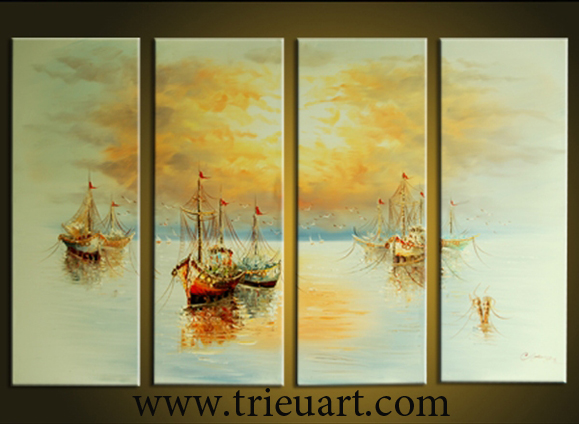 tranh sơn dầu giá rẻ - tranh bộ thuyền và biển