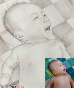 vẽ chân dung chì than tặng baby